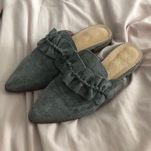 Gray Mules! Super cute w/ a ruffled detail